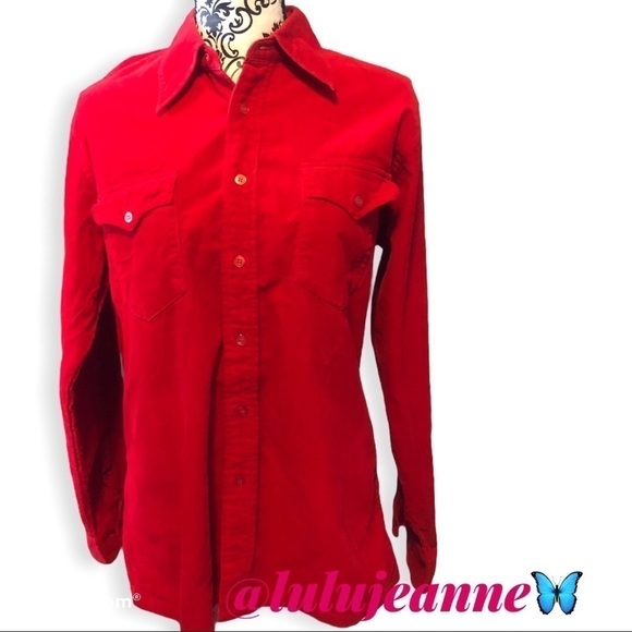 PANDA red corduroy button down top. - Picture 1 of 6